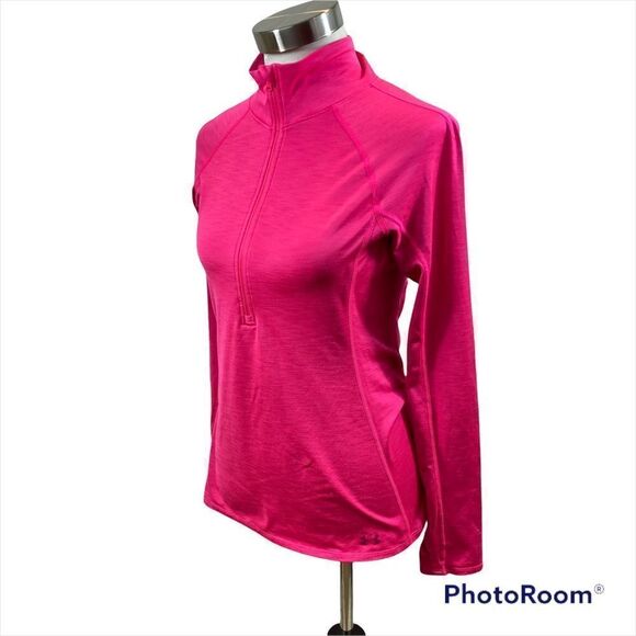 Ladies Under Armour Bright Pink Cold Gear Fitted 1/4 Zip Jacket Size Medium - Picture 2 of 13